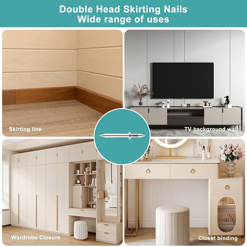 Krttwwx 300PCS Double-Head Skirting Thread Seamless Nail, Double-Headed Nails, Invisible Screws & Specific Sleeve Tool, for Seamless Skirting Thread with Solid Wood Baseboard. - Image 5